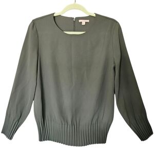 Women's COS Olive Green Blouse Pleats Pullover Sz 6 Minimalist Timeless